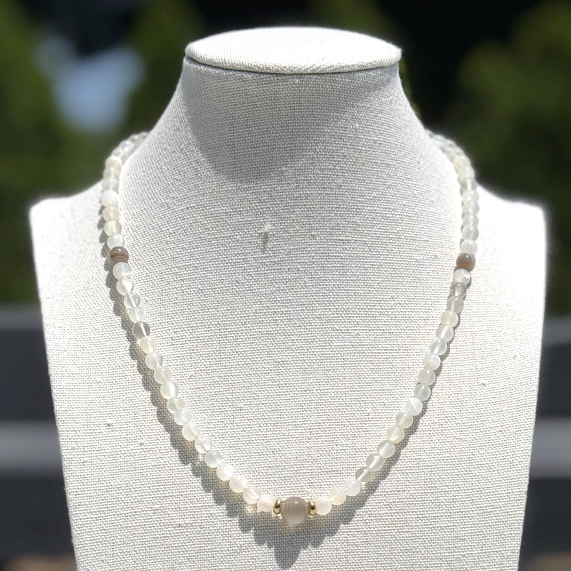 Genuine White Moonstone Gemstone Bead Necklace