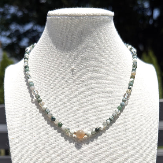 Genuine Tree Agate Gemstone Bead Necklace