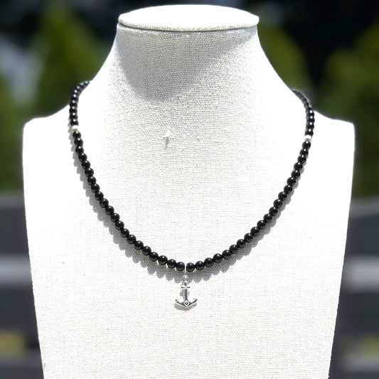 Genuine Black Tourmaline Gemstone Bead Necklace