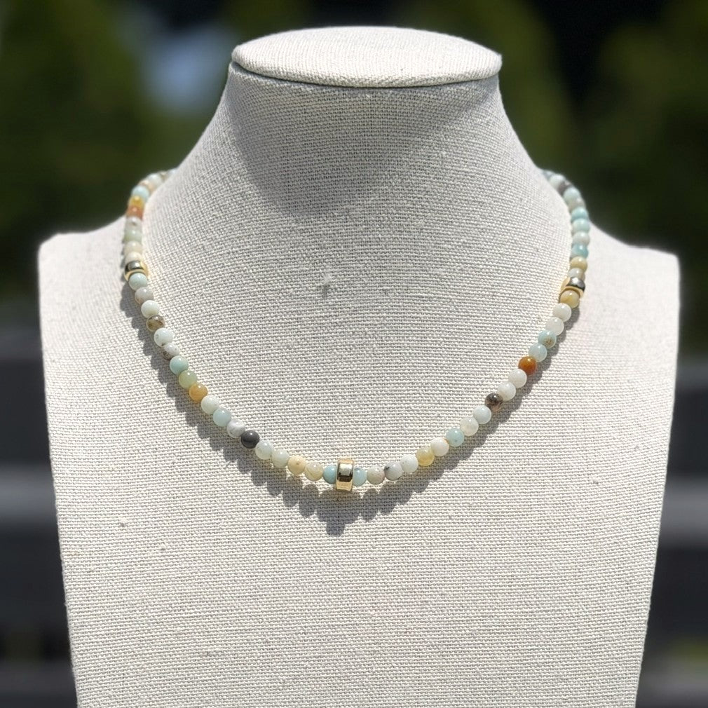 Genuine Flower Amazonite Gemstone Bead Necklace