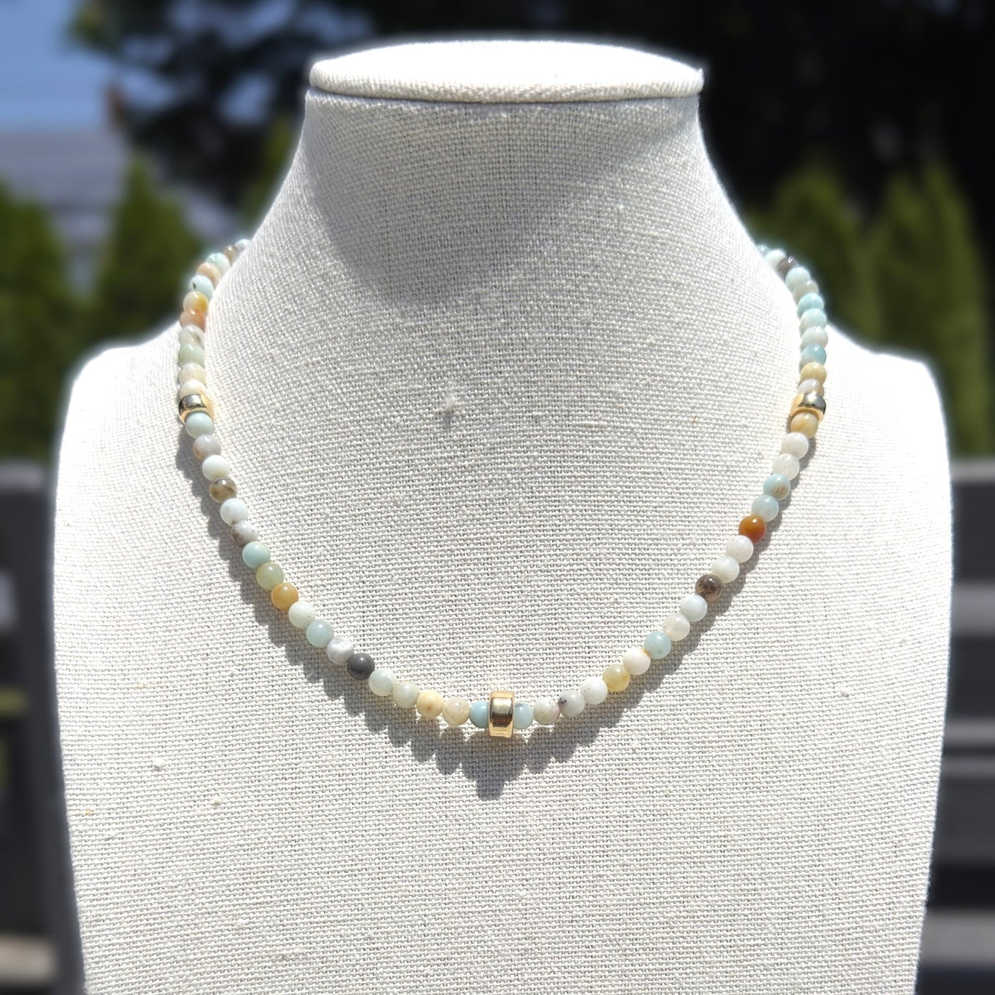 Genuine Flower Amazonite Gemstone Bead Necklace