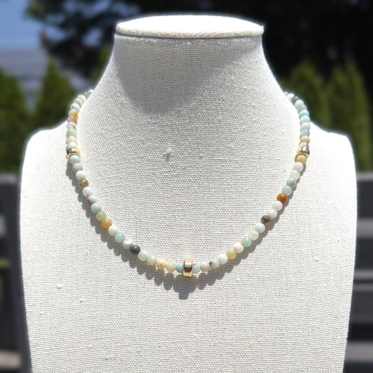 Genuine Flower Amazonite Gemstone Bead Necklace