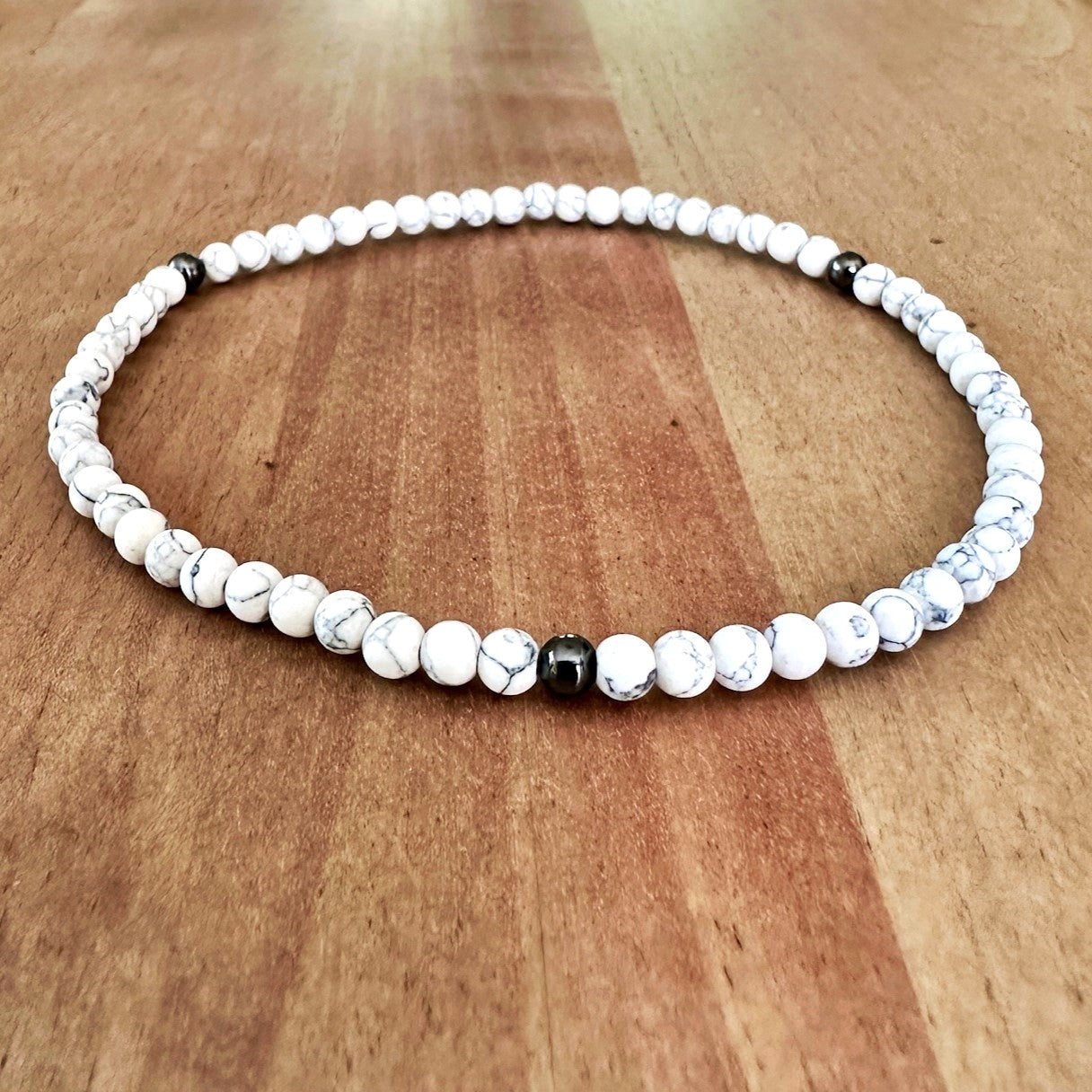 Genuine White Howlite Gemstone Bead Anklet