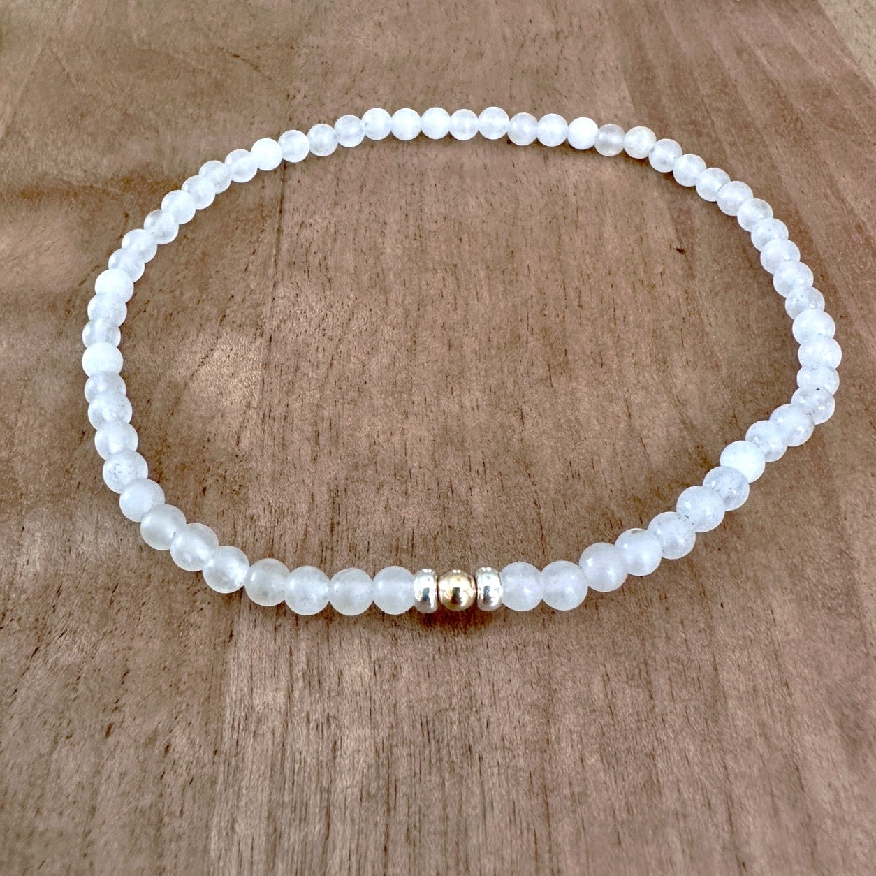 Genuine Snow Quartz Gemstone Bead Anklet