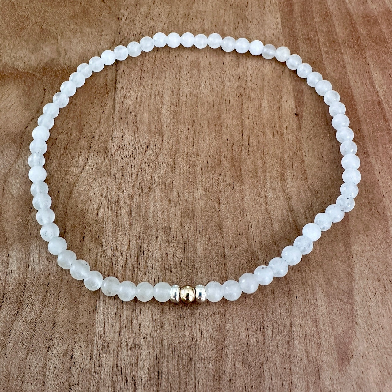 Genuine Snow Quartz Gemstone Bead Anklet