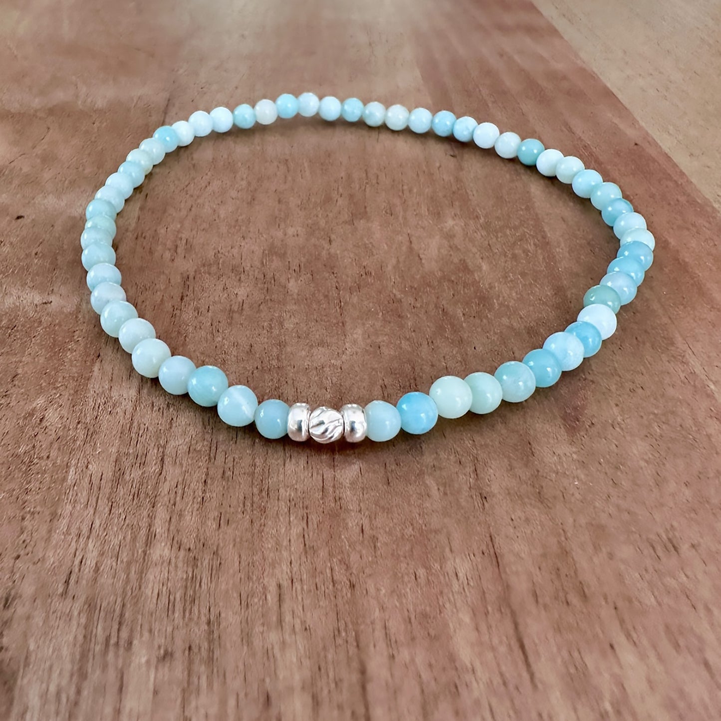 Genuine Amazonite Gemstone Bead Anklet