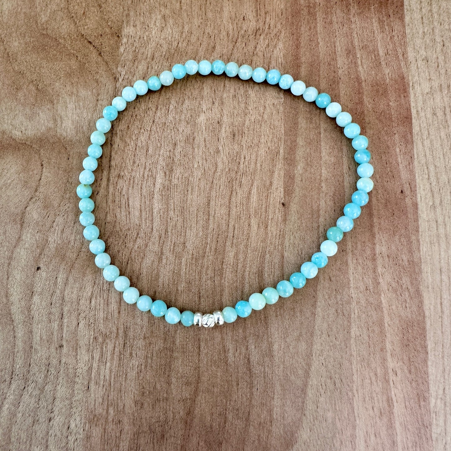 Genuine Amazonite Gemstone Bead Anklet