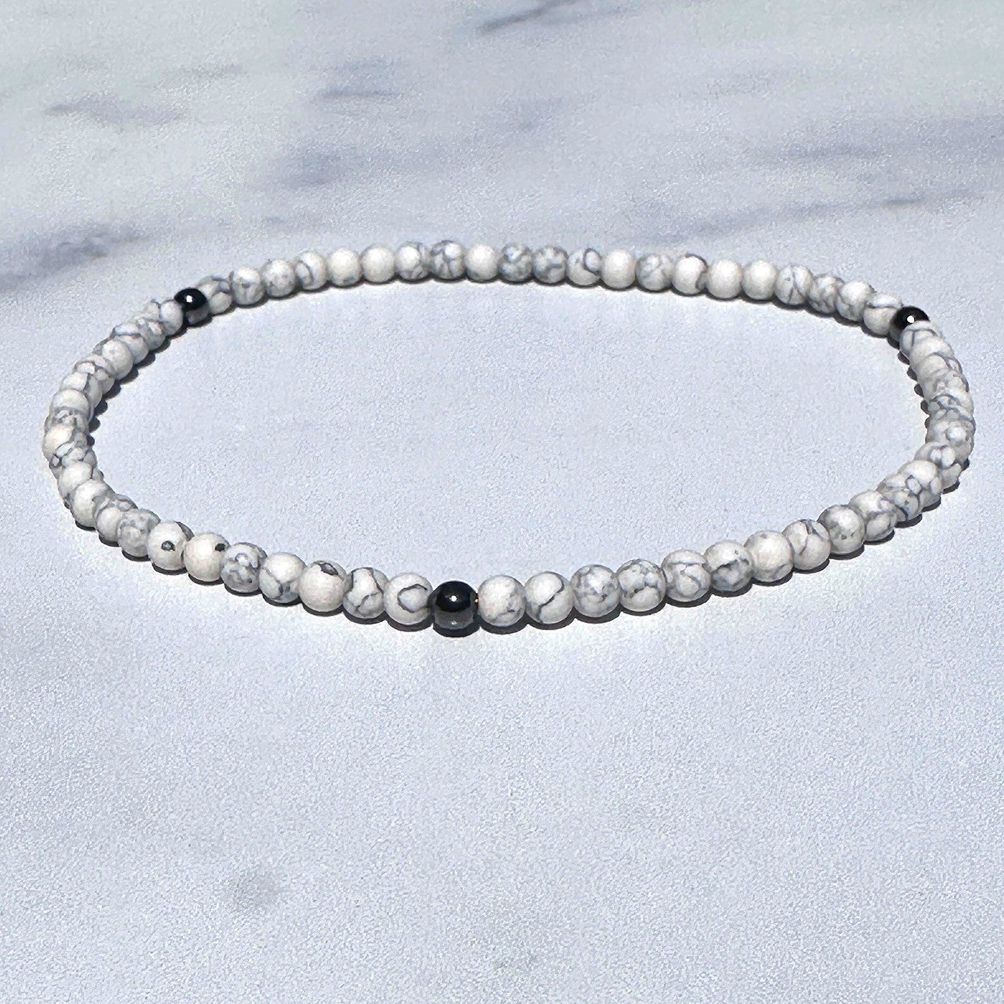 Genuine White Howlite Gemstone Bead Anklet