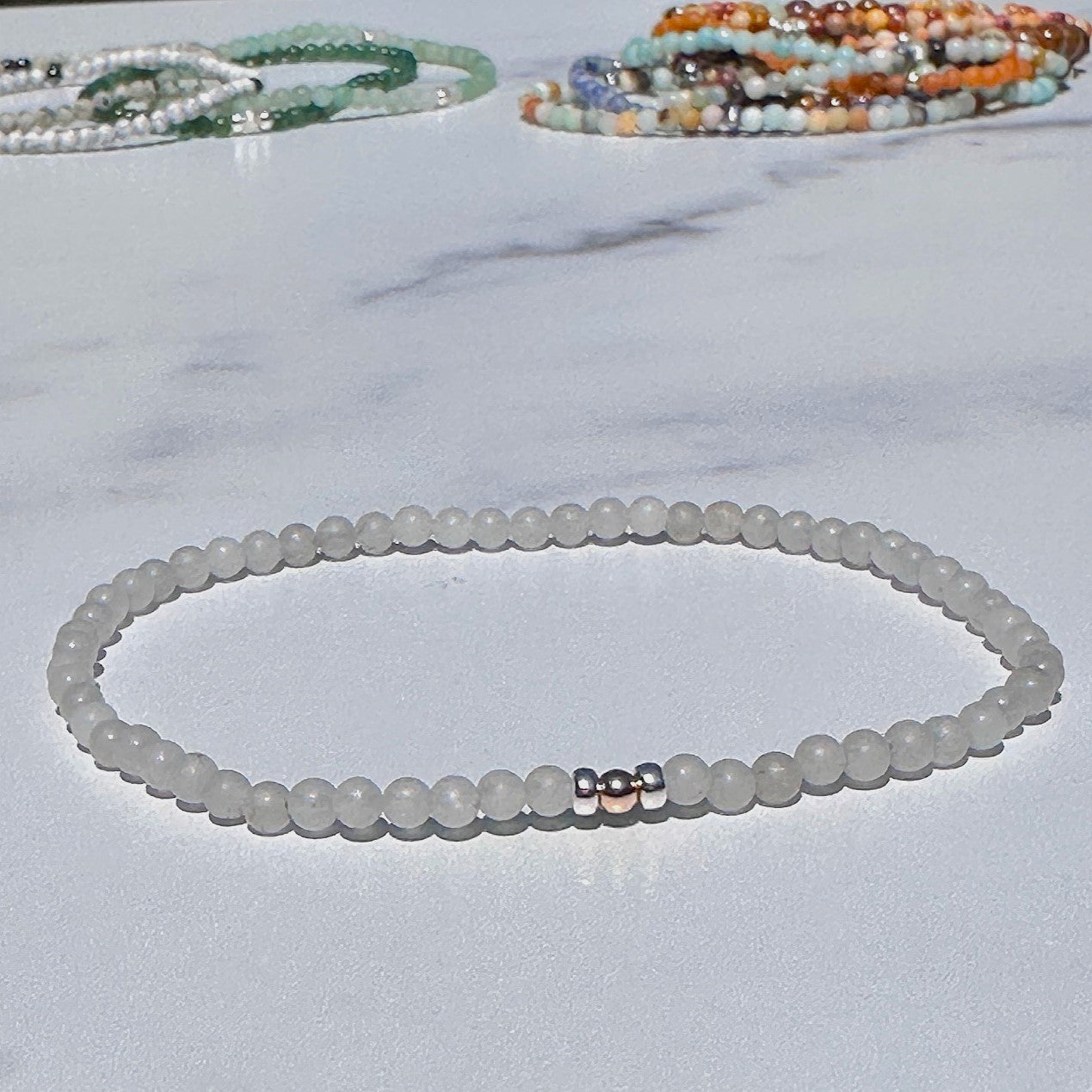 Genuine Snow Quartz Gemstone Bead Anklet