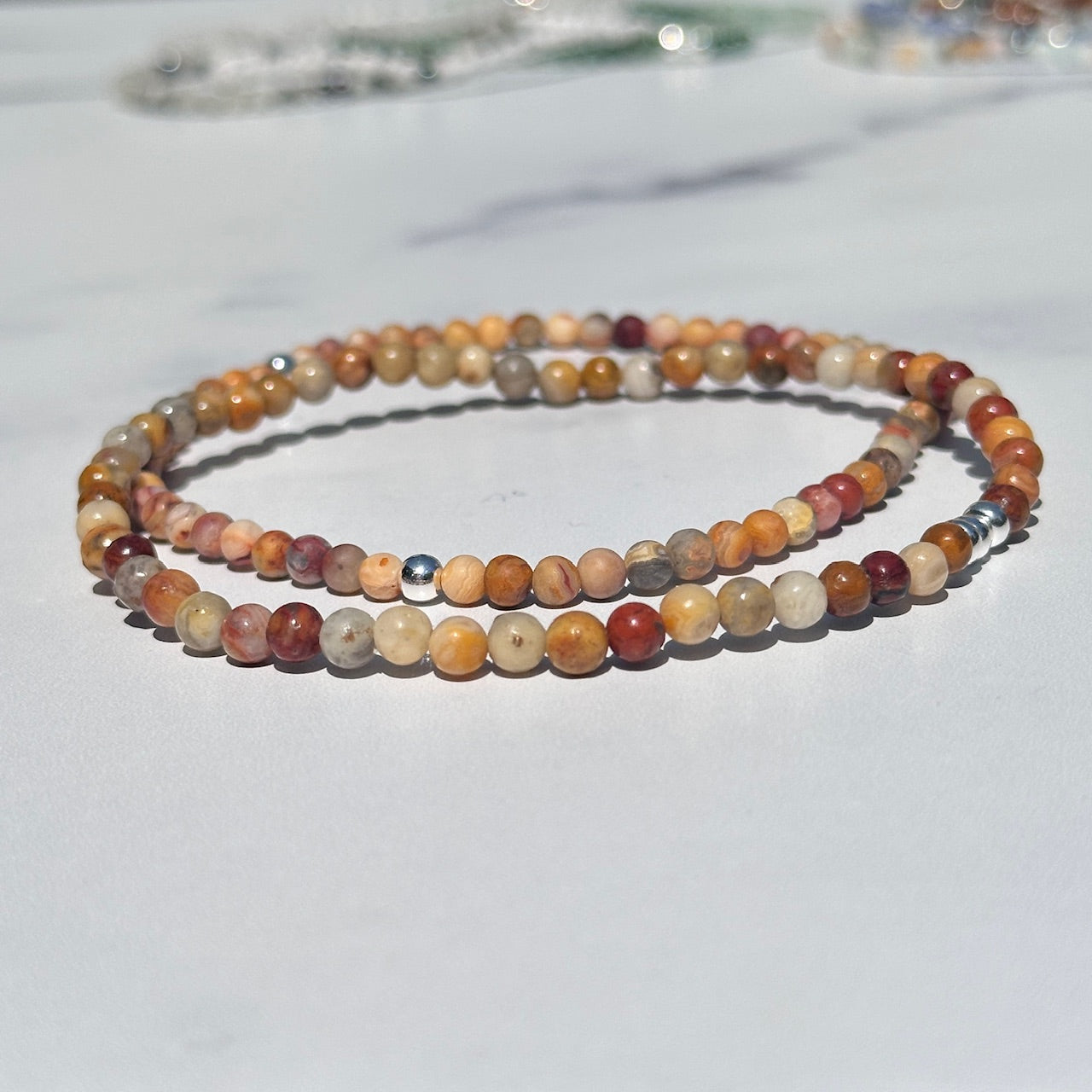 Genuine Crazy Lace Agate Gemstone Bead Anklet