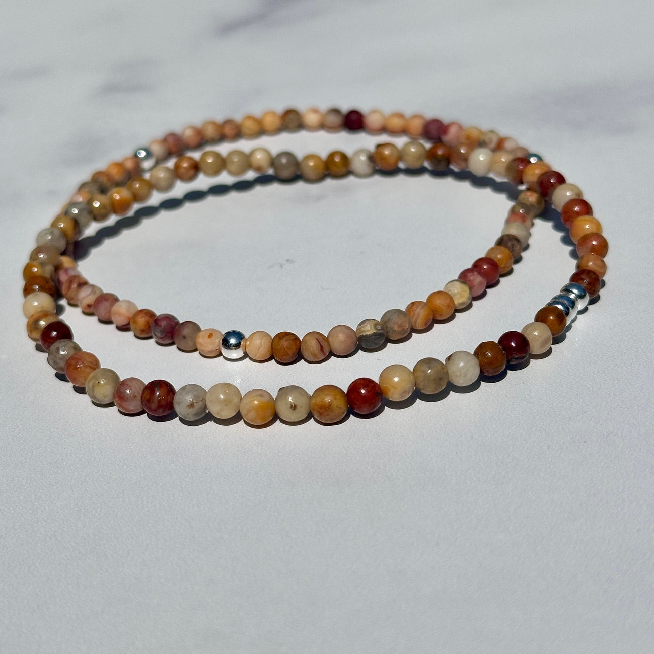 Genuine Crazy Lace Agate Gemstone Bead Anklet