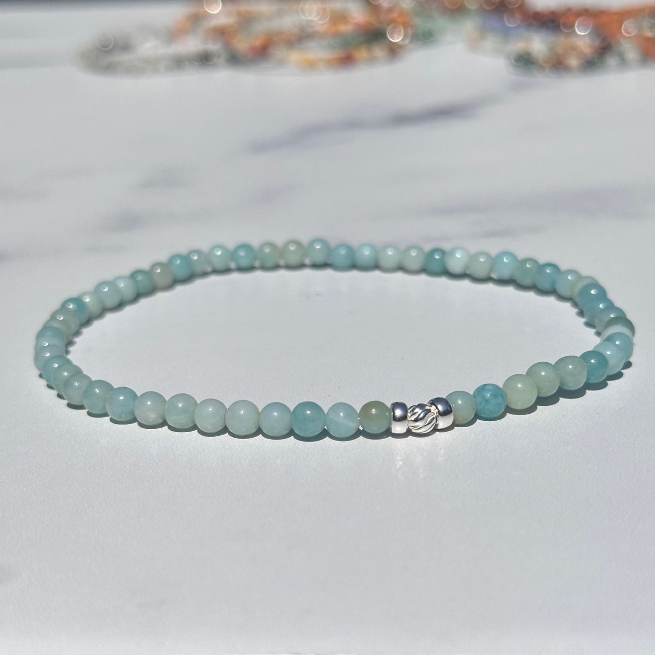 Genuine Amazonite Gemstone Bead Anklet