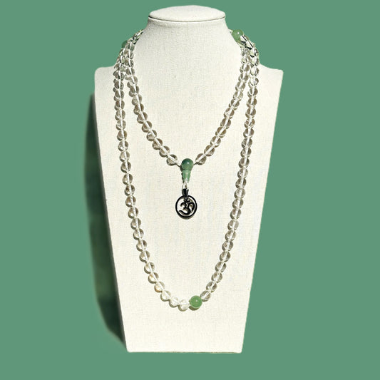 Genuine Crystal Quartz and Green Aventurine Gemstone Mala