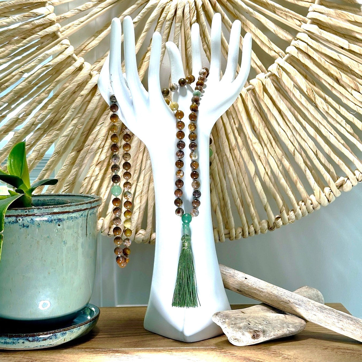 Genuine Green Opal (Chalcedony) and Green Aventurine Gemstone Mala