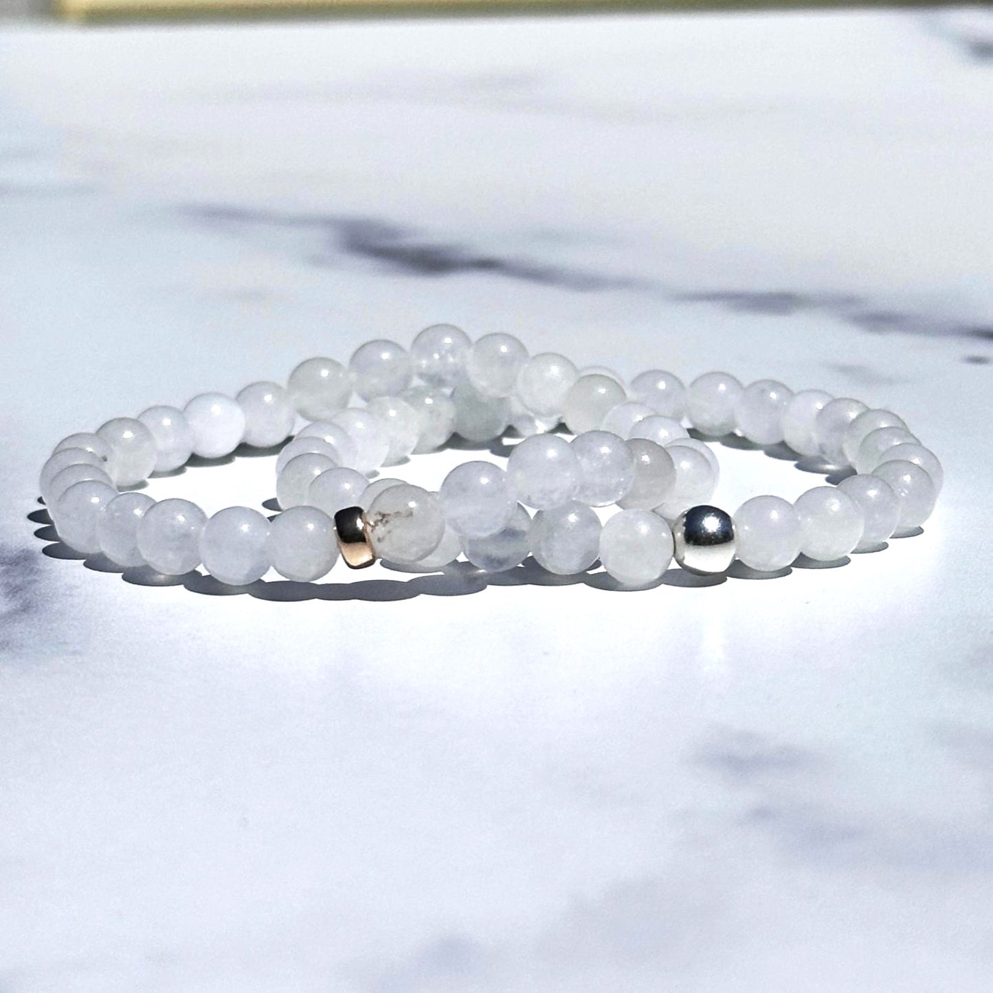 Genuine Snow Quartz Gemstone Bead Bracelet