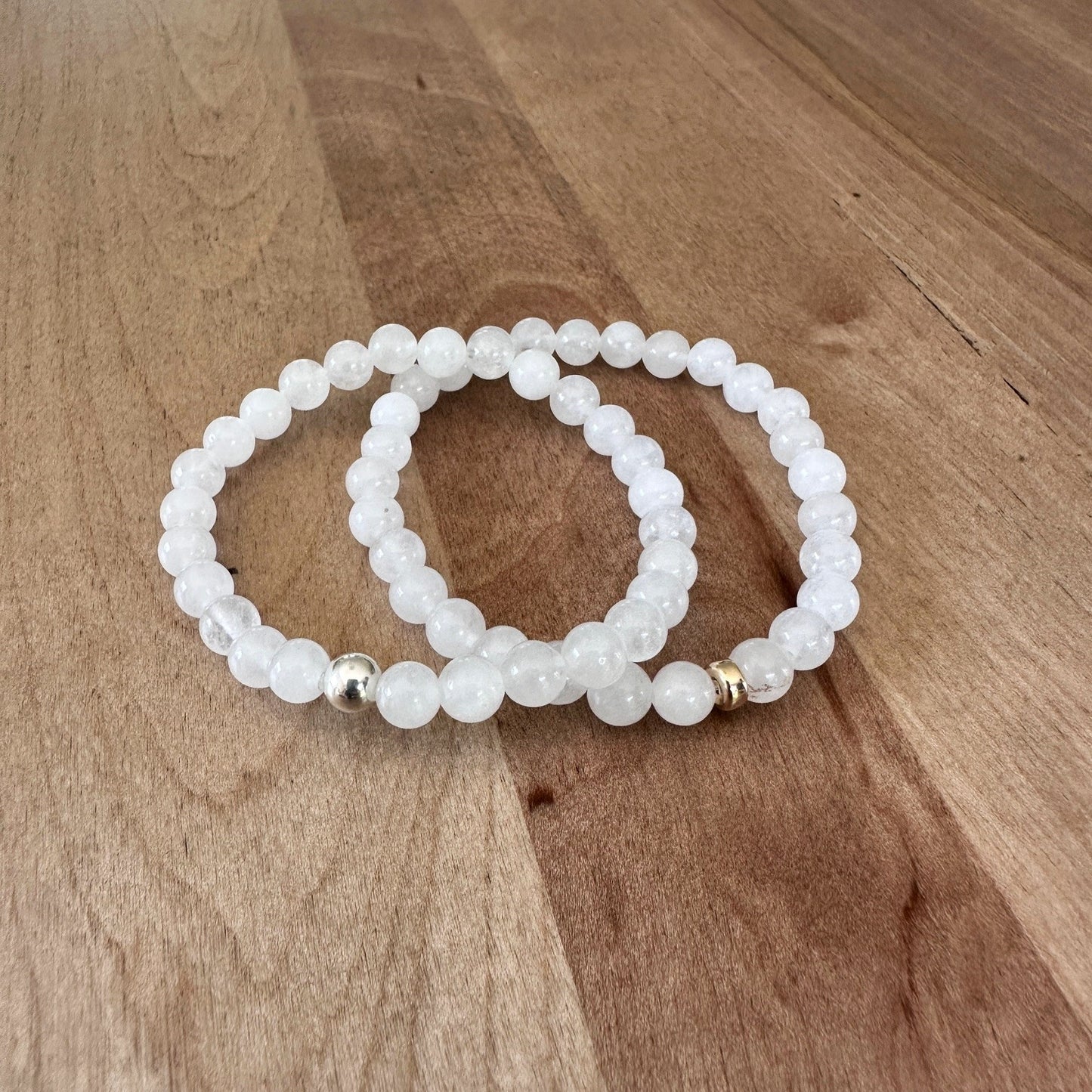 Genuine Snow Quartz Gemstone Bead Bracelet