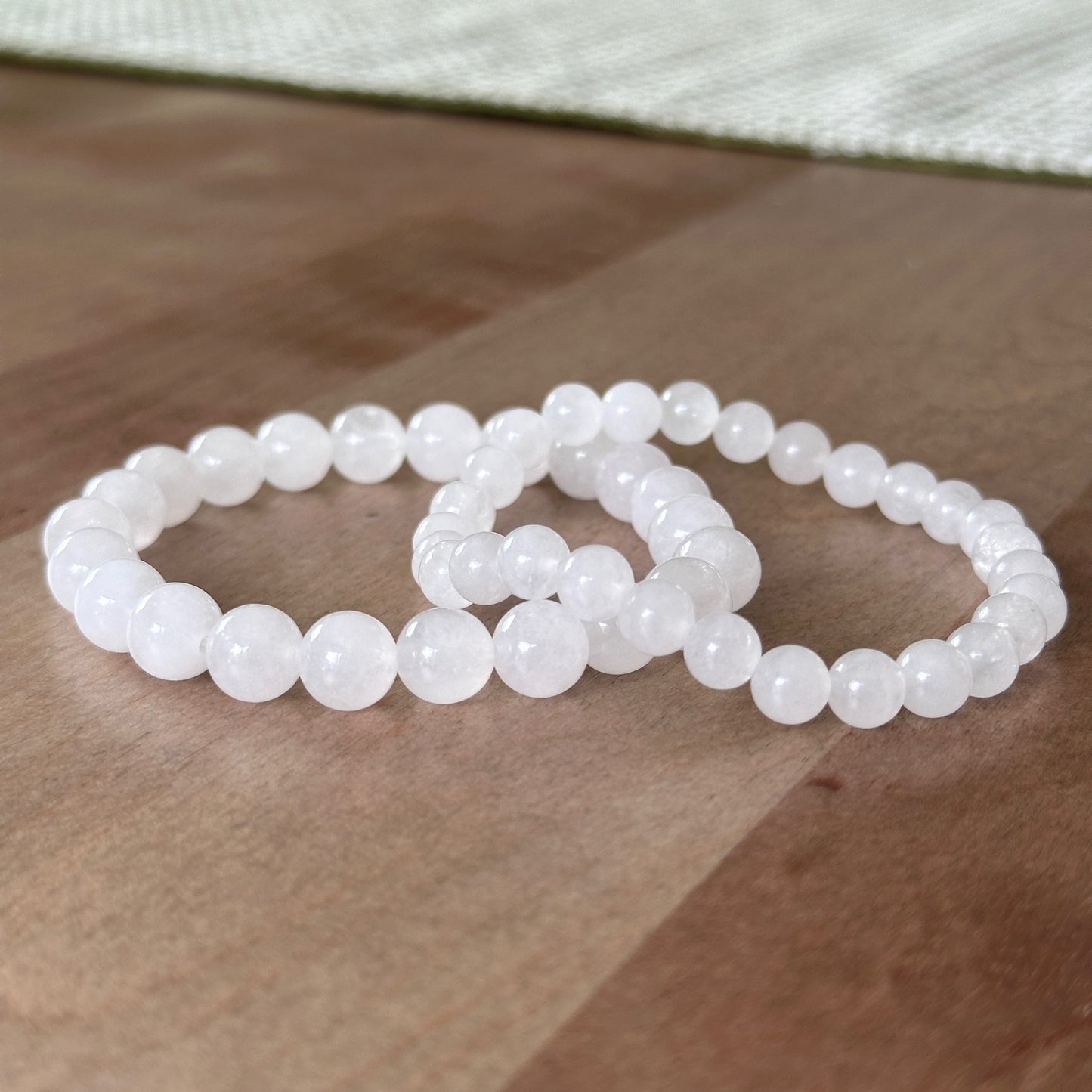 Genuine Snow Quartz Gemstone Bead Bracelet