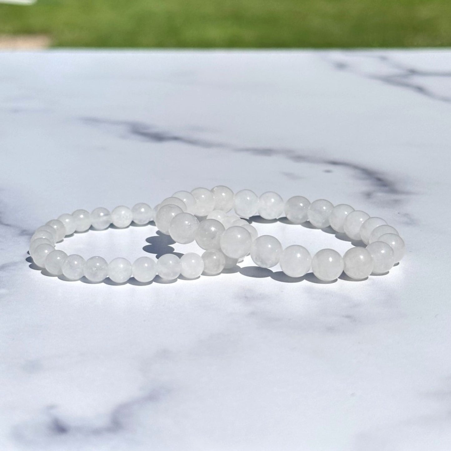 Genuine Snow Quartz Gemstone Bead Bracelet