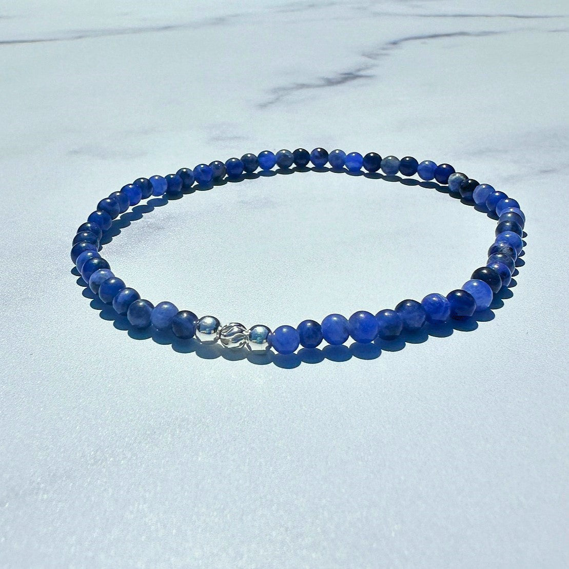 Genuine Sodalite Gemstone Bead Anklet