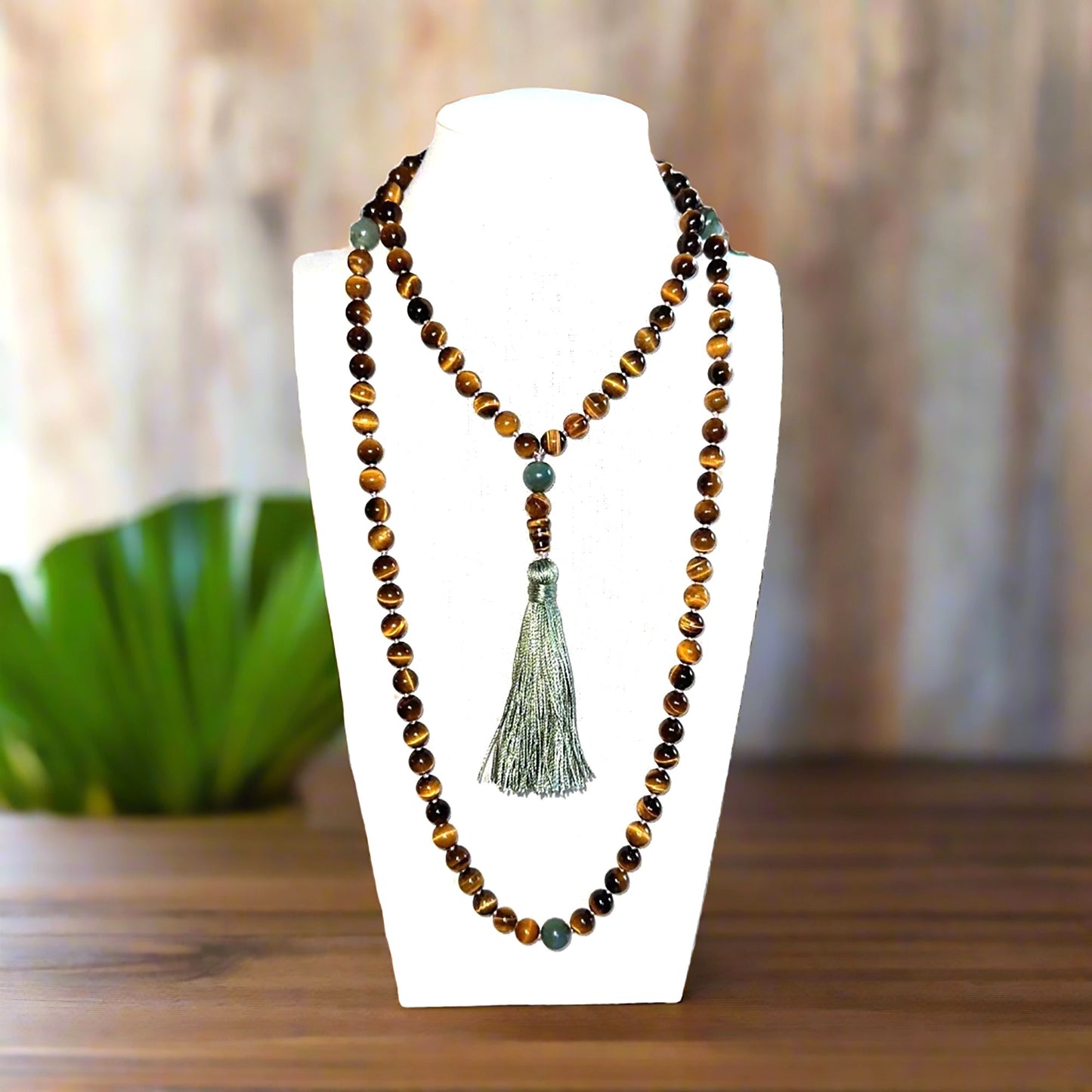 Genuine Tiger Eye and African Green Opal Gemstone Mala